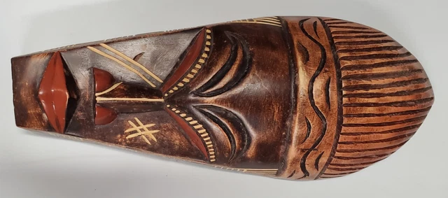 LARGE WOODEN HAND CARVED TRIBAL AFRICAN MASK WALL 14”x 7", Carved in Ghana