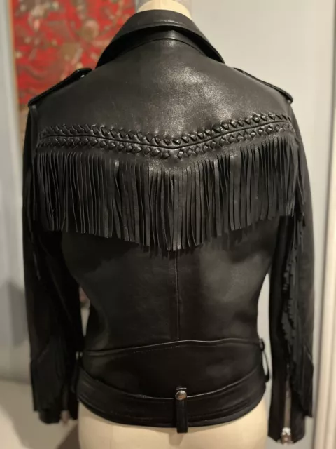 IRO Zerignola Black Fringe Leather Biker Jacket Size 36 XS 0 2 2