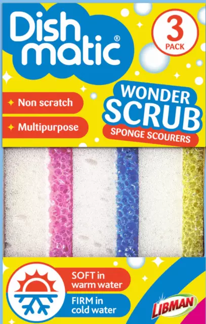 Dishmatic Essentials Non-Scratch Wonder Scrub Sponge Scourers- 3 Pack