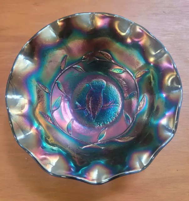 Australian Carnival Glass Kookaburra Bowl 13cm Diameter