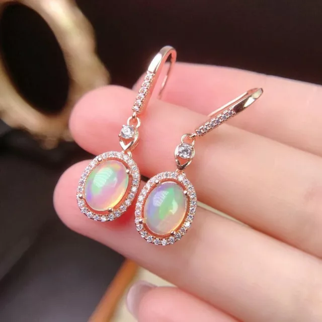 Beautiful 5Ct Oval Cut Fire Opal Drop & Dangle Earrings 14k Yellow Gold Plated