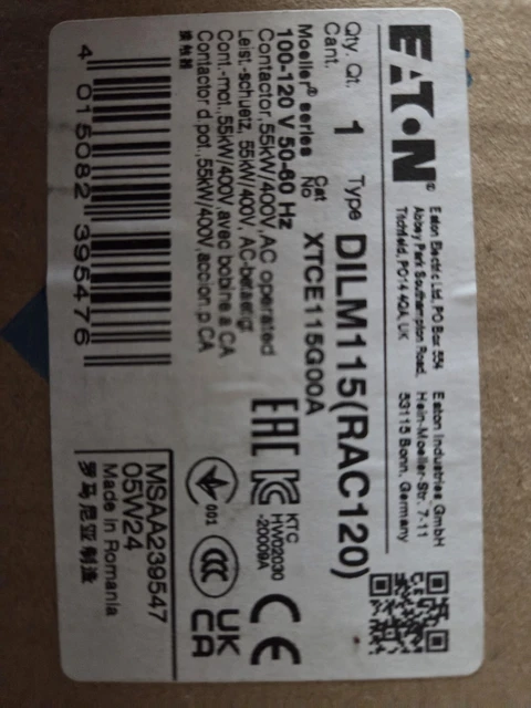 Eaton CN15SN3A :: NEMA OPEN 3P CONT SIZE 5 120V COIL :: ELECTRIC SUPPLY