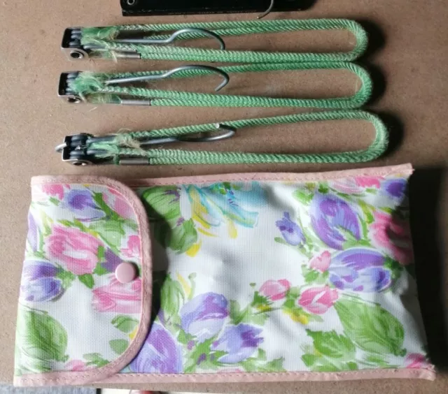 Vintage 3 x Wire Folding Travel Coat  Clothes Hangers in Floral Bag