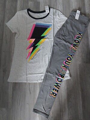 NWT Girls Justice Outfit Lightening Bolt Top/Leggings Size  16 18 (100)