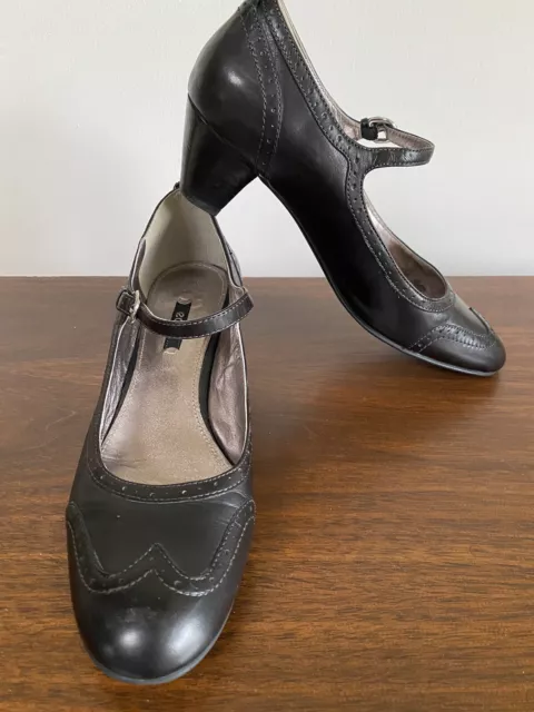 ECCO  Leather Heels Pumps Black Mary Jane Strap EU 41 US 10 - 10.5