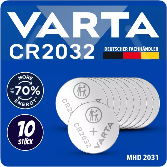 10x VARTA 2032 Knopfzellen 10 Stück CR2032 Batterien + NEU + aus 2024 + MHD 2032