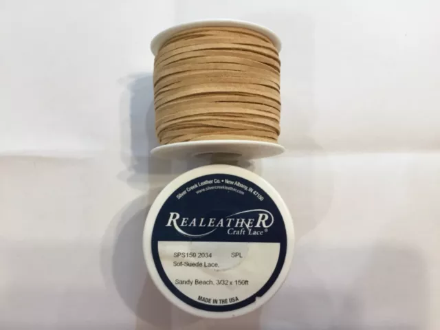 Realeather Craft Lace 3/32" x 150ft Sandy Beach (tan) Leather Lace Made In USA! 