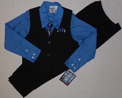 NEW NWT Boys Happy Fella Black Pinstripe  4 Piece Vest Suit SZ7
