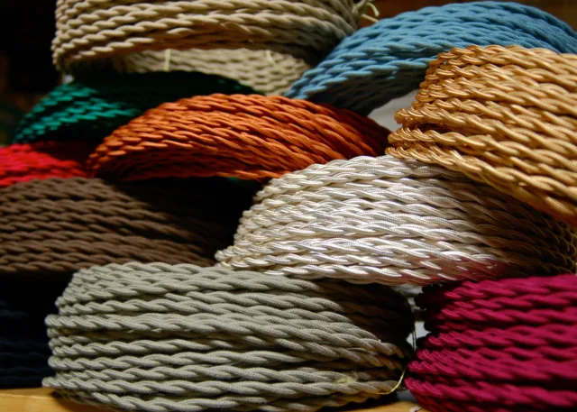 25' Cotton Cloth Covered Twisted Electrical Wire, Vintage Lamp Cord Antique Fans