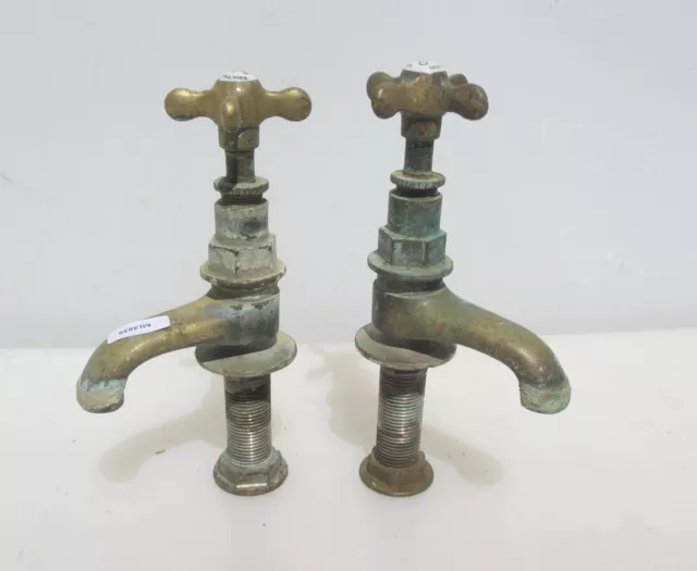 Antique Brass Taps Porcelain Caps Victorian Old Vintage Sink Basin -Doulton & Co