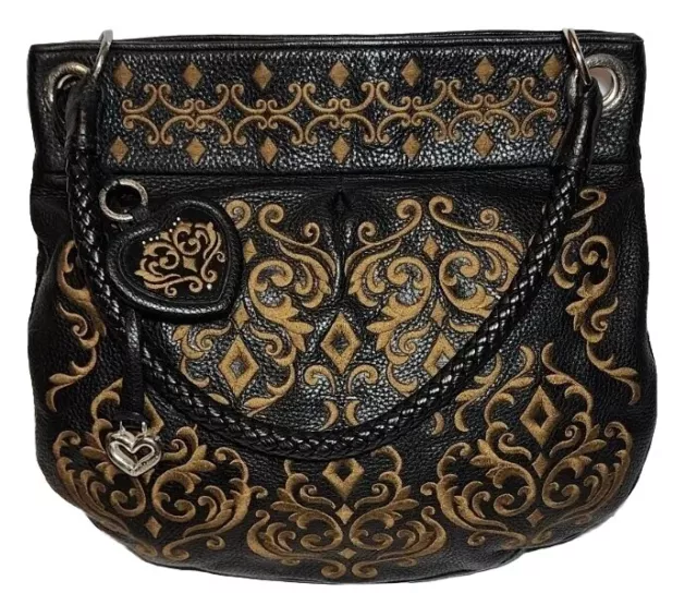 Brighton Rare Masterpiece Embroidered Brocade Blk/Brown Shoulder Handbag Mrp$320 2