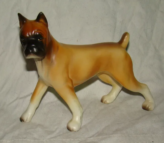 Vtg BOXER DOG Ceramic Pottery Porcelain Figurine Figure Japan Clover 5.25"