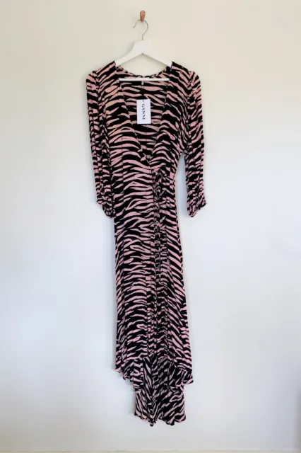 GANNI ZEBRA-PRINT CREPE Wrap Dress Size 34 EUR 124,15 - PicClick FR