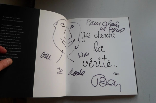 DÉDICACE DE BEN Vautier - BEN - Hand signed -sur livre etat neuf EUR