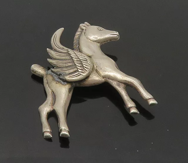 LANG 925 Sterling Silver - Vintage Dark Tone Flying Horse Brooch Pin - BP6609