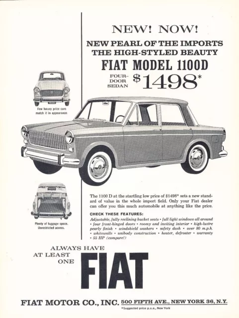 1963 Fiat 1100D Diesel Sedan - Original Car Advertisement Print Ad J298