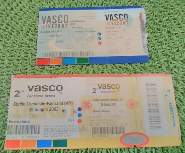 Vasco Rossi CONCERTO PROVA N. 0 zero FABRIANO 2003 intero LATINA 2007 raro 