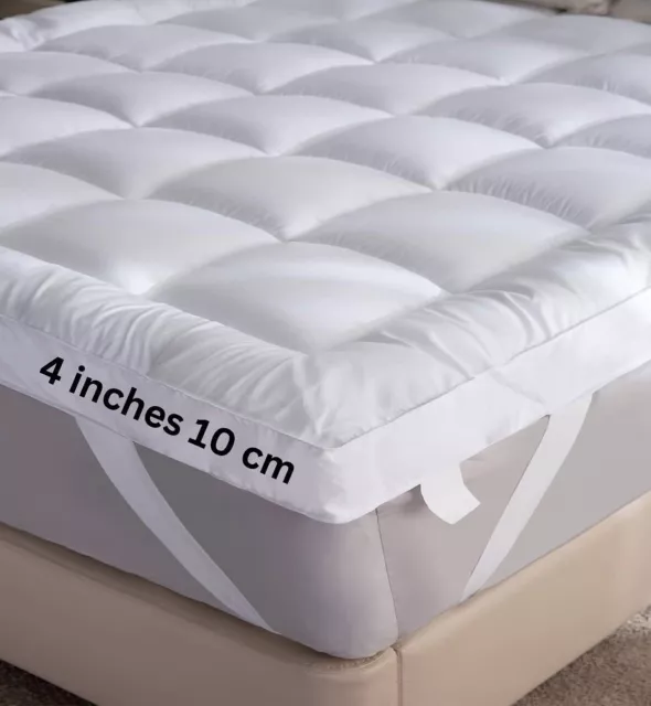 Mattress Topper 4" Inch Deep Luxury Soft Hotel Quality Microfiber All Sizes 10cm