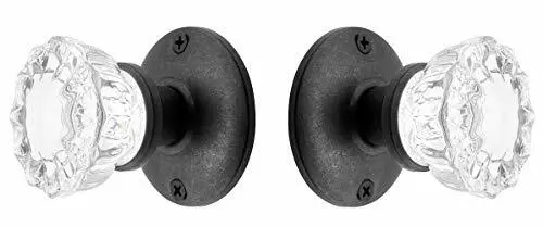 RoussoUSA Fluted Glass Door Knob Set Vintage Style (Oil Rubbed Bronze) (Passage) 2