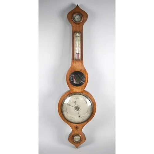 19th Century Oak Framed Onion Topped Wheel Barometer with Thermometer, Conditio