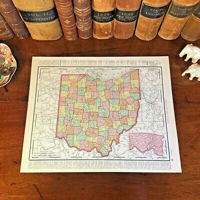 Large Original 1898 Antique Map OHIO Toledo Akron Dayton Parma Canton Youngstown