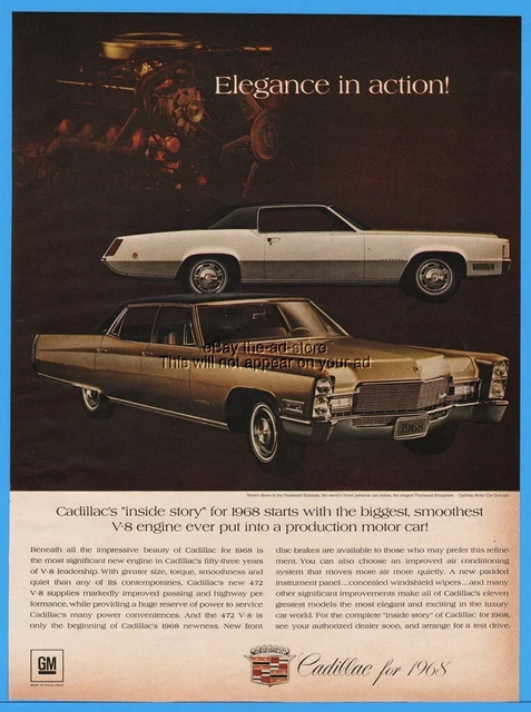 1968 Cadillac Fleetwood Eldorado Brougham White Green ELEGANCE IN ACTION 1967 ad