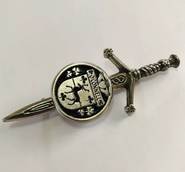 O’Connell Family Clan Irish Sword Brooch Kilt Pin Sterling Silver Coat Of Arms