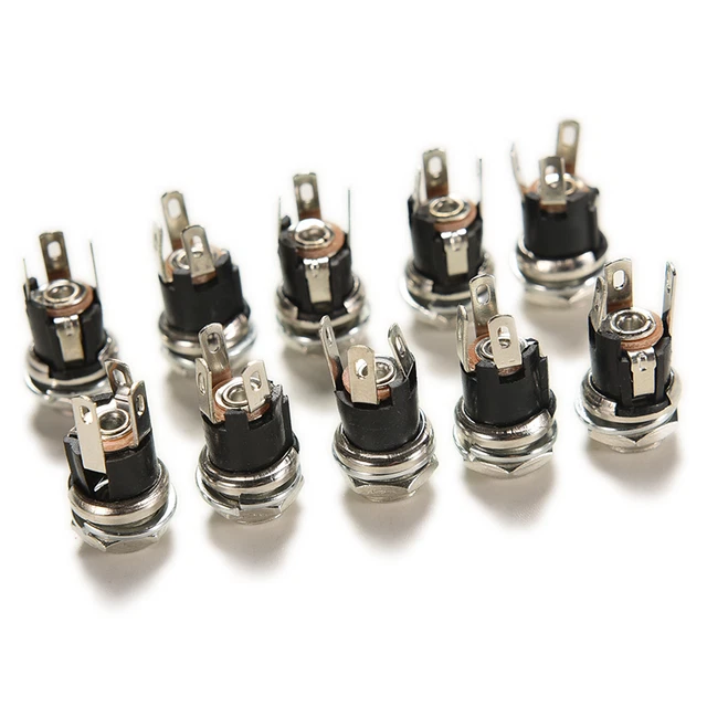 10x Connecteur Femelle DC Jack 5.5x2.1mm - Pour Alimentation, Montage Panneau, Neuf, Universel