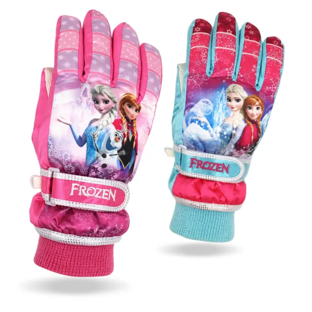 Kids Girls Frozen Winter Waterproof Ski Gloves Fleece Warm Snowboarding Mittens