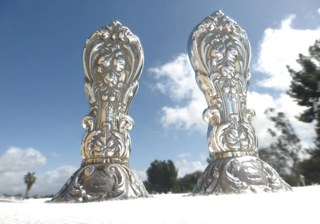 SPECTACULAR VINTAGE STERLING SILVER Gothic ORNATE SALT PEPPER SHAKERS 3 1/2"