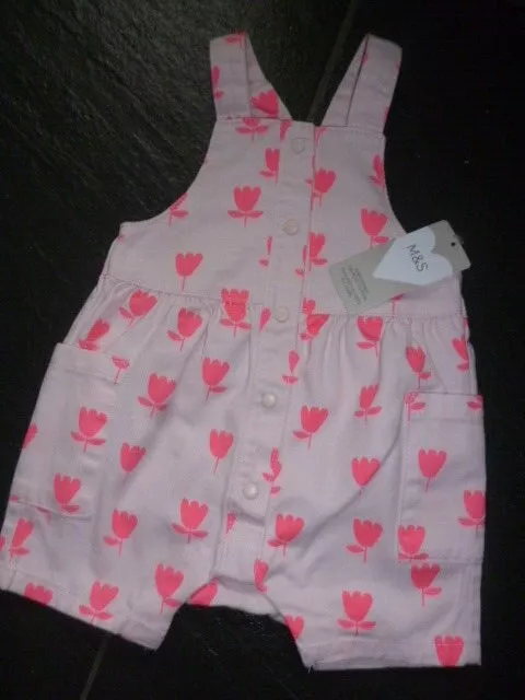 Marks and Spencer Baby Girl Short Flower Print Dungarees 3-6 months BNWT  M&S