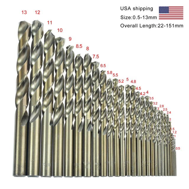 0.5 - 13mm HSS-Co M35 Twist Round Shank High Speed Steel Drill Bit Set Tool US