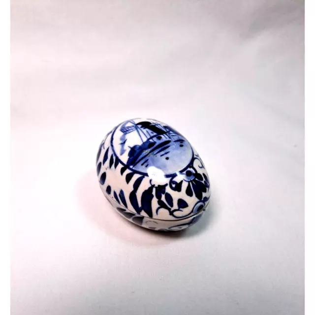 Delft Blue Hand Painted Decorative Egg Shape Trinket Box Windmill Holland 2
