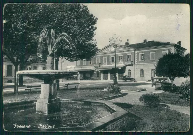 Cuneo Fossano Stazione Auto PIEGA ABRASA Foto FG cartolina MZ1501