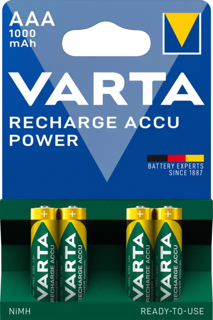 4x  Varta Power Akkus AAA Micro 1000 mAh 5703 wiederaufladbare Batterien 4 Stück