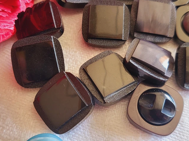 lot 7 boutons vintage carré marron elegant pied  1,4 cm ref 655