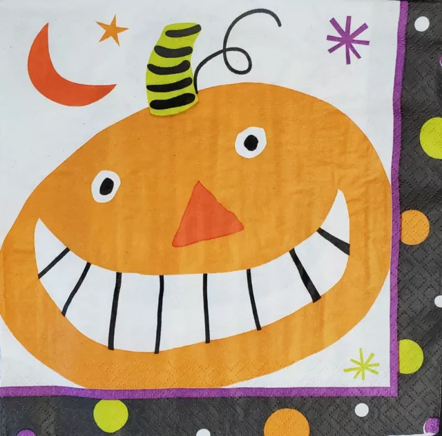 Two Halloween Goofy Pumpkin Cat Paper Luncheon Napkins Art Crafts Decoupage