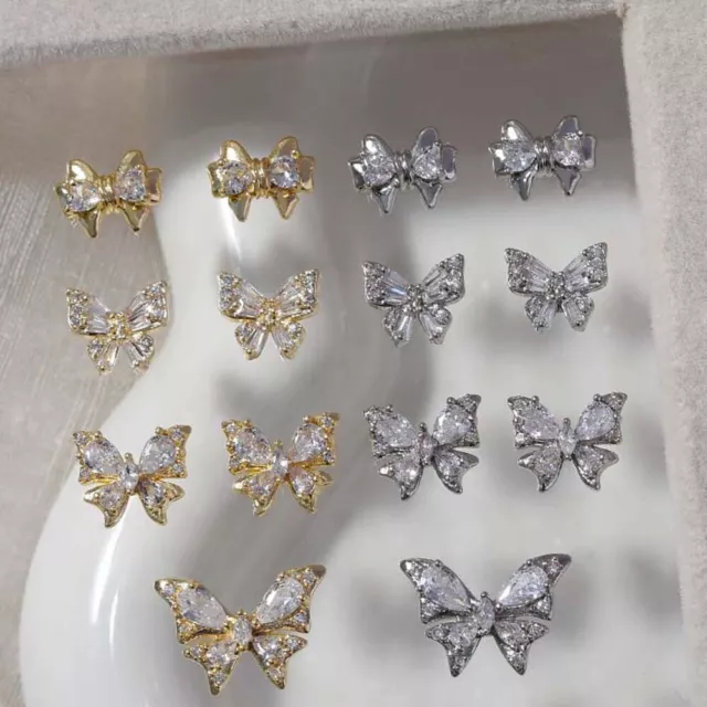 Bowknot Bow Nail Accessories Gold Silver Color Butterfly Nail Rhinestones  Lady