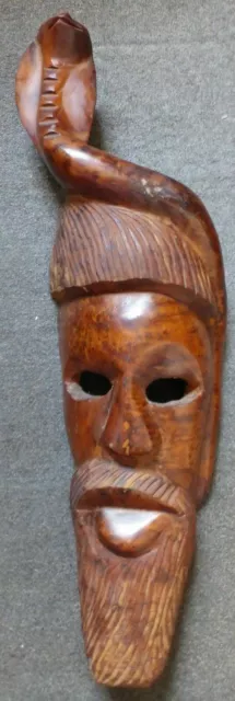 Superb Very Heavy Tall Hand Carved African Mask With Cobra Snake Headdress