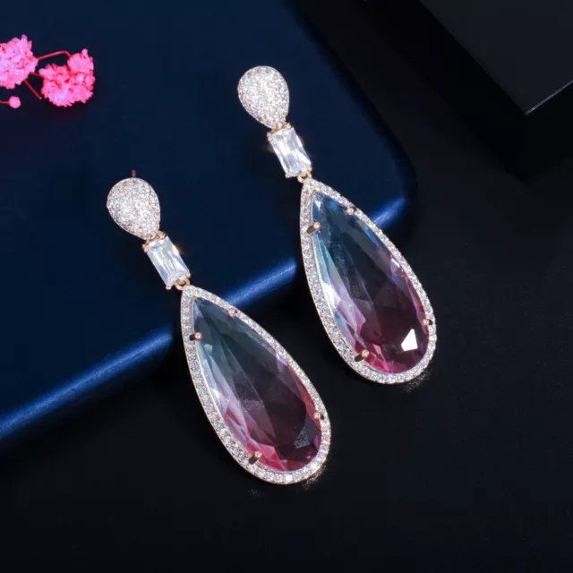 Awesome Mutilcolor CZ Long Big Drop Earrings for Women Boho Gold Color Jewelry