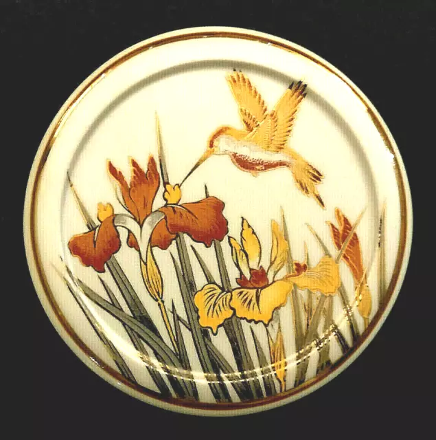Vintage Cloisonne Japan Porcelain Hummingbird & Irises Trinket Jewelery Box