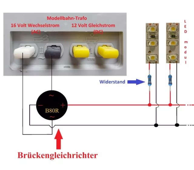 Beleuchtung Set (40 X25mm Led modul+Gleichrichter+ Widerstände+Kabel) -E912+