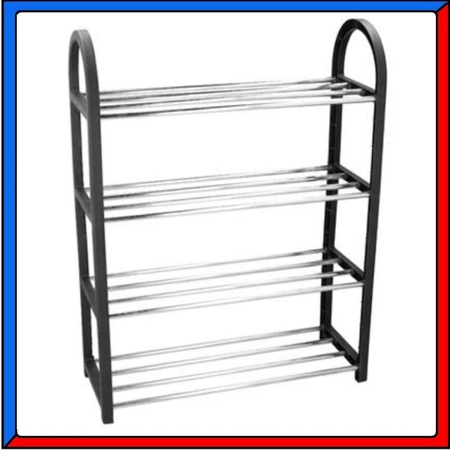 Scarpiera 4 Ripiani In Metallo E Plastica - Organizza 8-10 Paia Di Scarpe, Nero 50x19x65 Cm