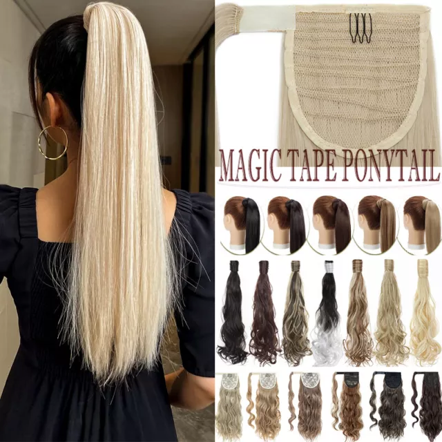100% Real AS Human Hair Wrap Ponytail Clip in Pony Tail Extensions Natural Thick