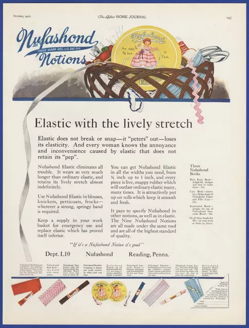 Vintage 1922 NUFASHOND Notions Elastic Edgetrim Sewing Ephemera 20s Print Ad