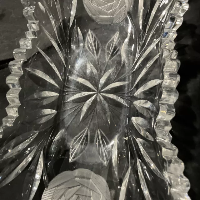 american brilliant cut glass 4x8 in elongated small relish bowl rose cut design 4