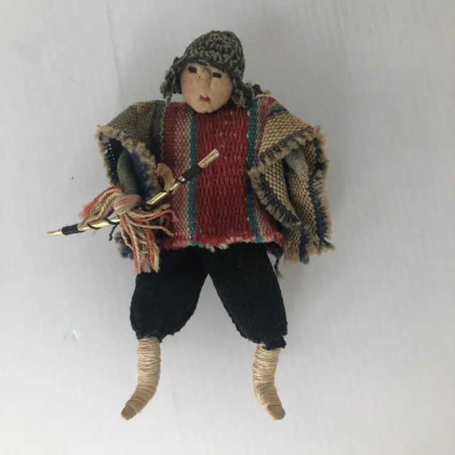 Argentina Man Doll  Wearing Serape Vintage Amazing detail fabric artisan