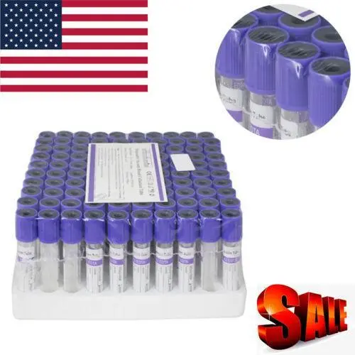 100Pcs EDTA Sterile Glass Blood Collection Tubes - 2ml Disposable Medical