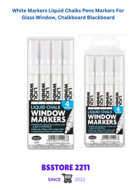 White Liquid Chalk Pens Marker Glass Windows Blackboard, School, Shop, Home New