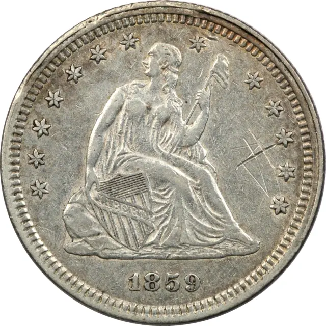 1859 Seated Liberty Quarter 25C, Extremely Fine XF, Scratched